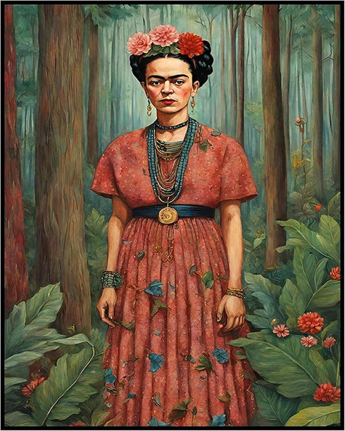 Posterizer 1 pcs- Frida Kahlo inspied art in beautiful red dress-Famous Figures Art Collection-Floral Botanical Art- Living Room Bedroom Decor- un...
