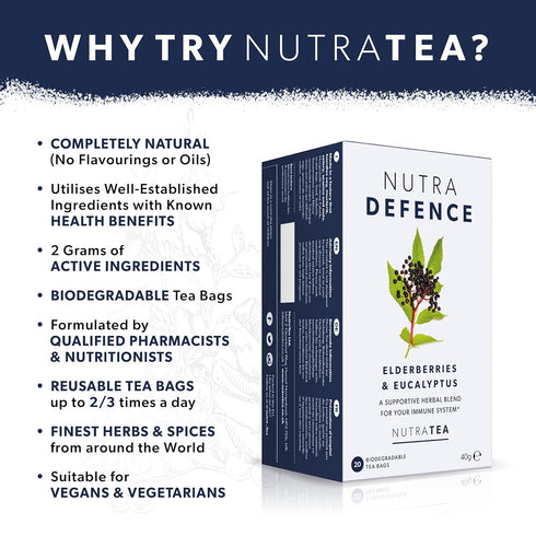 NUTRADEFENCE - Cold and Flu Tea | Immunity Tea - Supports & Boosts The Immune System – Includes Elderberry, Eucalyptus and Licorice Root - 20 Enve...