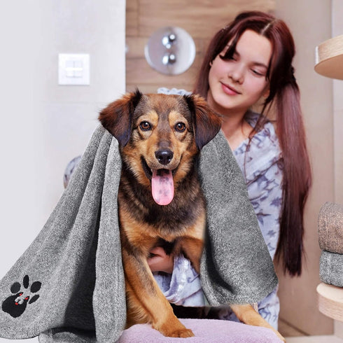 Dog Towels for Drying Dogs Super Absorbent Soft Microfiber Pet Bath Grooming Towel for Dogs Cats and Other Pets (M-36" * 28", Grey)...