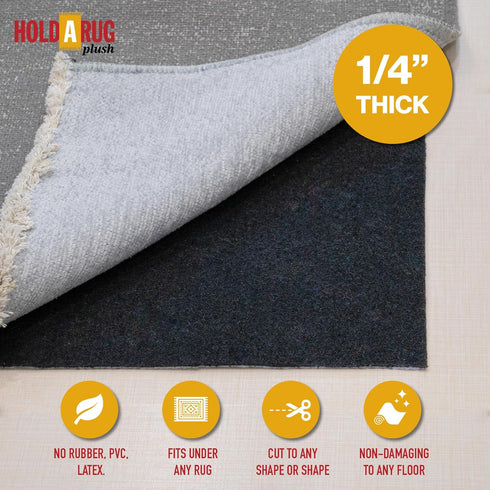 Hold-a-Rug Plush 2' x 4' Nonskid, Nonslip Rug Pad, Reversible Gripper, ¼ Thick, Safe for All Floors and Carpet, Keep Area Rugs Secure...