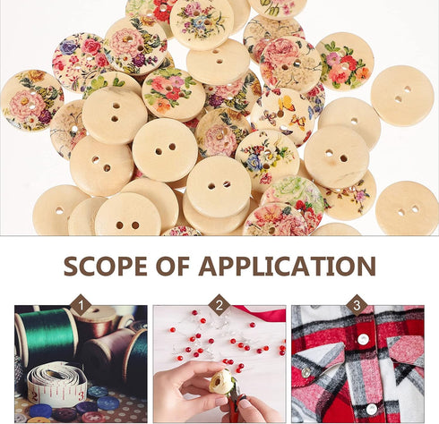 Ornament Crafts 100pcs Flower Glass Buttons 2 Holes Wooden Sewing Buttons DIY Clothing Sewing Supplies for DIY Project Crafts (Mixed Styles) 20MM ...