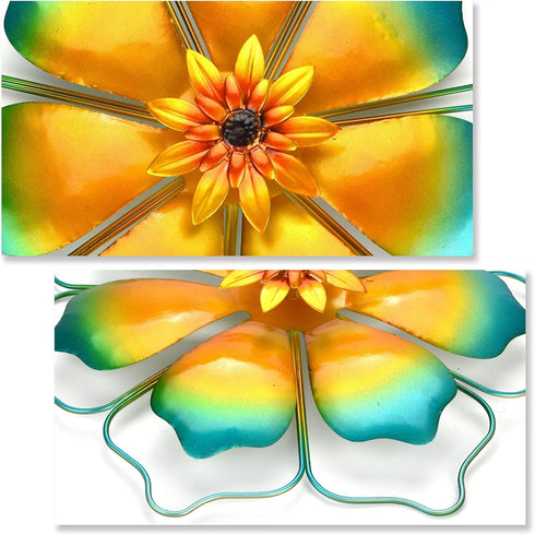 Metal Flowers Wall Decor Wire Framed Flower Metal Wall Art Decorations Hanging For Outdoor Porch Yard Garden,Blue 12x12 inches...