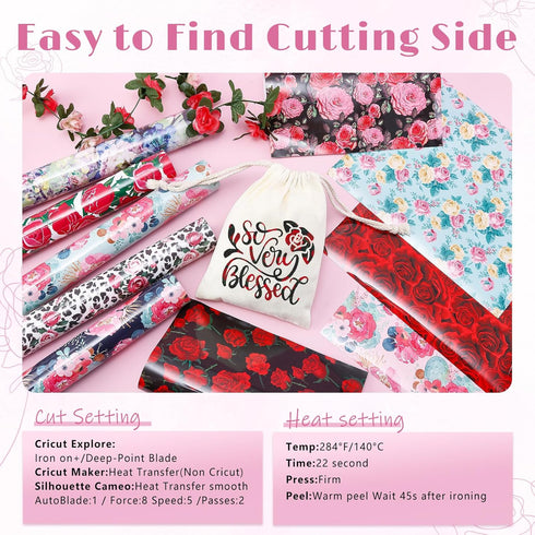 Tintnut Red Pink Rose 10 Sheets 10x12 Inch Floral Pattern HTV Iron On Vinyl for Clothes - Compatible with Cricut & Silhouette Cameo...