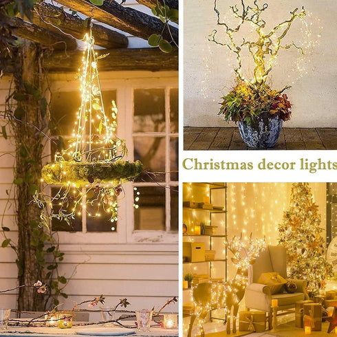 2 Pack Solar Waterfall Fairy Bunch Lights Outdoor Waterproof 200LEDs 8 Modes Watering Can Light (NO CAN) Solar Powered String Lights Firefly Vine ...