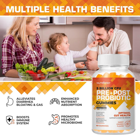 Prebiotic Probiotic & Postbiotic Gummies for Women Men & Kids Children - High Potency 5 Billion CFU - Sugar-Free & Gluten Free...