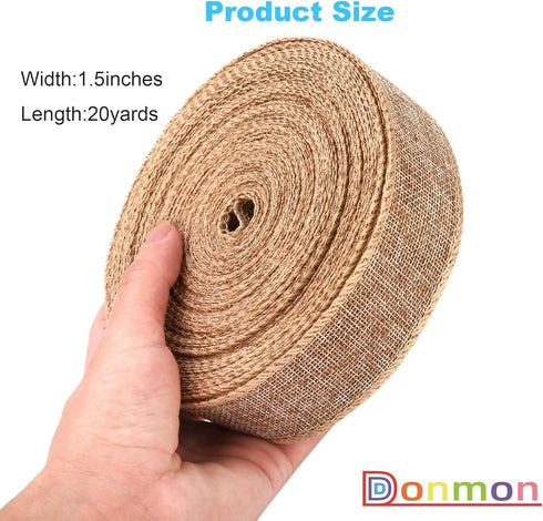 Burlap Ribbon Fabric Wired Edge 20 Yards for Decoration (1.5inch, Natural)...