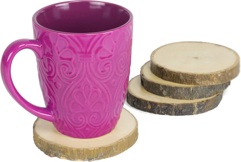 Natural Wood Coaster Set 4 pcs with Tree Bark Wooden Coasters Each Measures About 3.5 inches in Diameter...