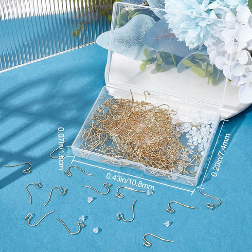 Beebeecraft 1 Box 200Pcs French Earring Hooks 18K Gold Plated Fish Hook Ear Wires Kit with Plastic Ear Nuts for DIY Women Earring Jewelry Making...