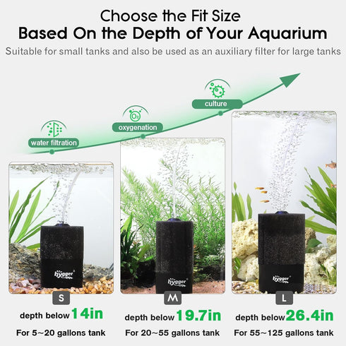 hygger Aquarium Sponge Filter 5-20 Gallon Small Fish Tank Filter for Breeding Fry Shrimp Snails Betta Air-Powered Filter with Reusable Biochemical...