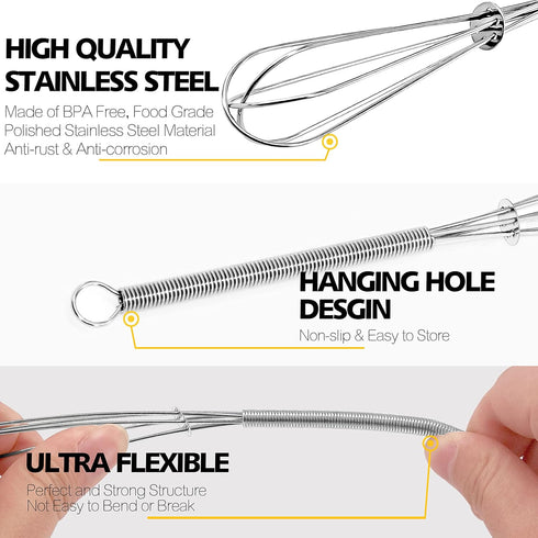 Anaeat 6 Pack Small Wire Whisks, Portable Stainless Steel Kitchen Tiny Whisk & Egg Beater with Thick Wire - Sturdy Mini Mixing Balloon for Cooking...