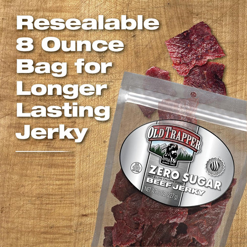 Old Trapper Zero Sugar Beef Jerky, Eight-Ounce Individual Package, Natural Wood Smoked Keto-Friendly Snack, 14 Grams of Protein, 70 Calories, and ...