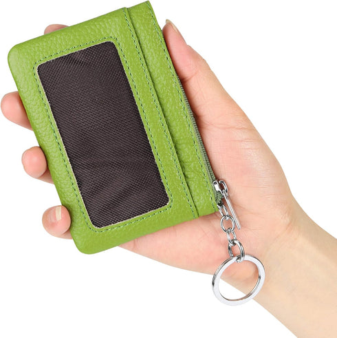 Women Genuine Leather Keychain Zipper Change Wallet Small Mini Pocket Size Coin Purse...
