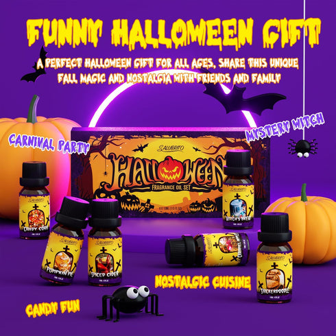 SALUBRITO Halloween Fragrance Oils Set, Funny Essential Oils Gift Set for Diffuser, Candle, Soap Making Scents, Pumpkin Pie, Spiced Cider, Caramel...