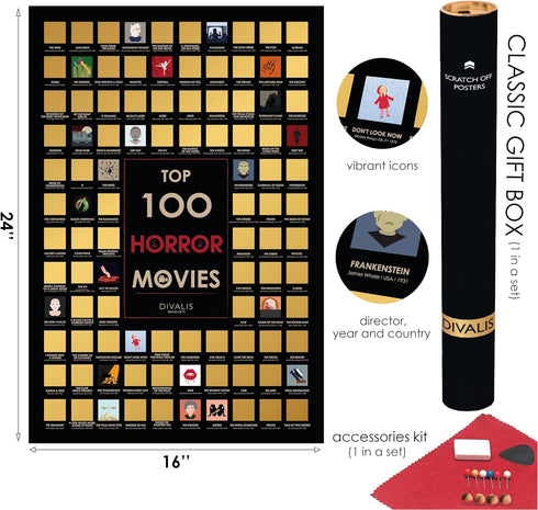 3 in 1 Gift Set - Top 100 Scratch Off Movies, Horrors, Comedy Posters Bundle - Essential Cinema Checklist - Ultimate Scratchable Poster...