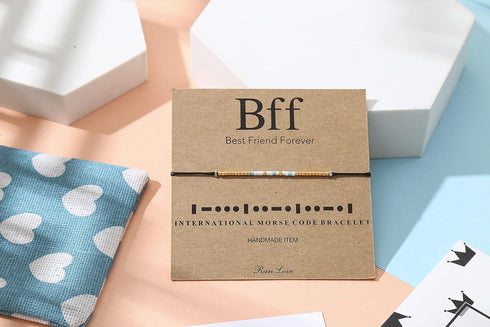 RareLove BFF Morse Code Beaded Bracelet Long Distance Relationships Friendship Gifts for Best Friends Waterproof Gold Blue White Tiny Pony Seed Be...