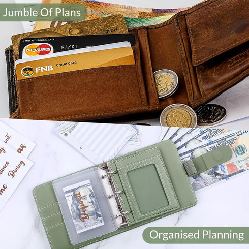 Mini Money Saving Binder, A8 Budget Binder Wallet with 8Pcs Cash Envelopes for Budgeting, Savings Binder for Cash with 12Pcs budgeting Sheets and ...