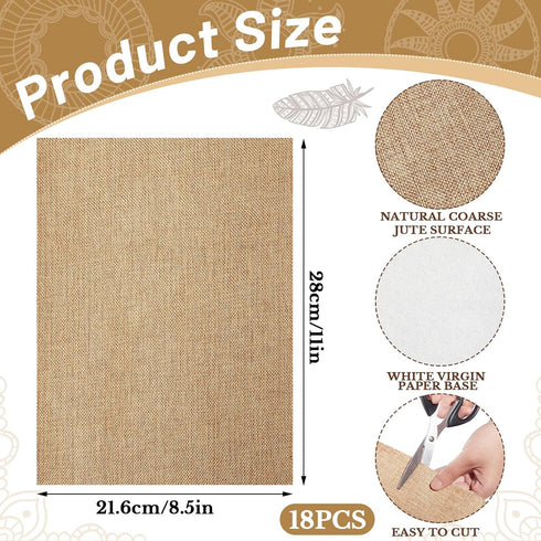 18 Sheets Printable Natural Burlap Paper Pad, 8.5 x 11 Inch Burlap Scrapbooking Supplies Laminated Burlap Paper Cardstock Vintage Craft Burlap Scr...