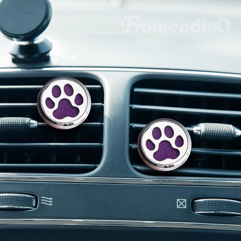 Framendino, 1 Pack Dog Paw Print Essential Car Oil Diffuser Aromatherapy Car Diffuser Vent Clip Stainless Steel Air Freshener Lockets for Men Wome...