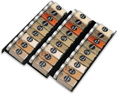 ihomecooker Spice Drawer Organizer Spice Jars Organizer Seasoning Rack Expandable From 8" to 16" 3 Tiers Countertop Tray Insert for Kitchen Drawer...