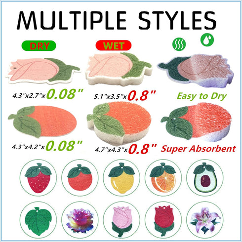 2 Pcs Fruit Shaped Kitchen Compressed Dish Sponges for Cleaning,Cellulose Absorb Water Expand Dishcloth,Natural Household Cleaning Sponges Suitabl...