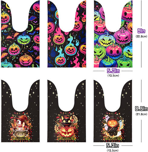 100PCS Halloween Treat Bags Candy Bags, Kids Trick or Treat Bags Goodie Bags, Cute Rabbit Ear Small Halloween Cookies Plastic Gift Bags for Hallow...