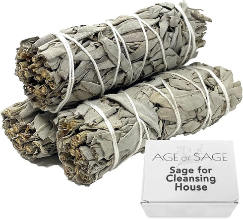 White Sage Smudge Sticks 4" Long - Burning Sage Bundle for Cleansing House, 3pk...