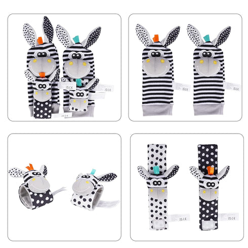 Baby Rattle Socks Wrist Strap Rattles Set, Cute Baby Animal Development Toy Gift for Newborn Babies, Black and White Foot Finder Sensory Set…...
