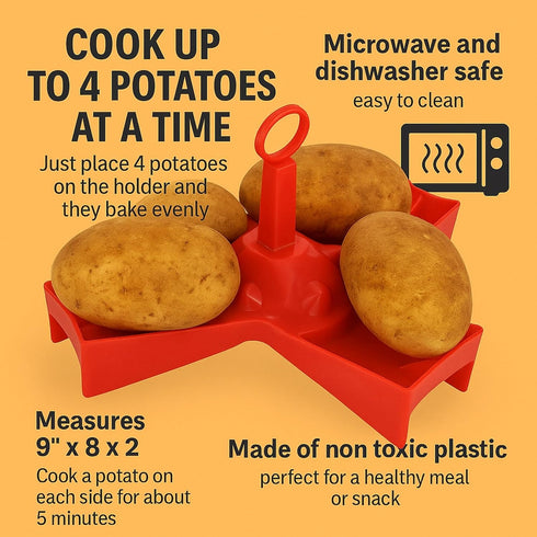 Microwave Potato Cooker – BPA-Free Plastic Rack Cooks 4 Potatoes Evenly in Minutes – Quick and Healthy Microwave Meal or Snack...