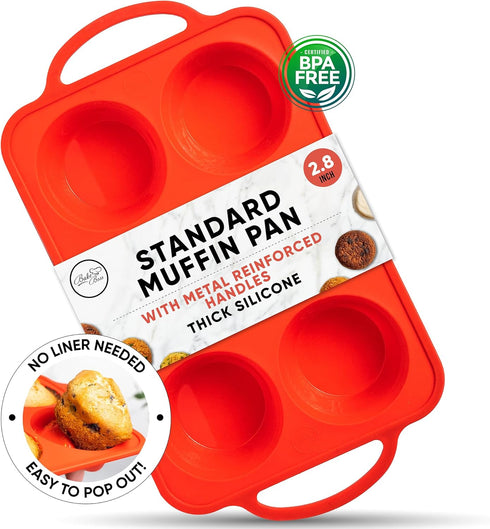 Regular Size 6 Cup Silicone Muffin Pans for Baking - Non-Stick Silicone Cupcake Pans for Baking, Easy-Release, Metal Handles, BPA-Free, Dishwasher...