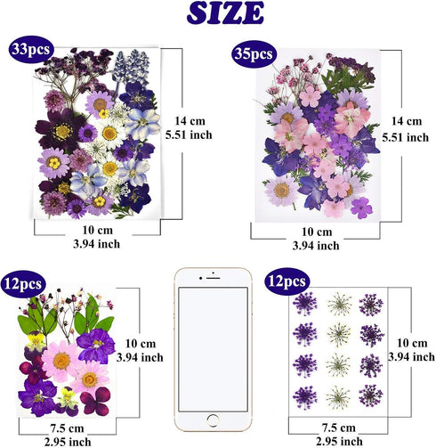 92 Pcs Purple Dried Pressed Flowers Real Natural Leave Petals for DIY Resin Candle Jewelry Nail Crafts...