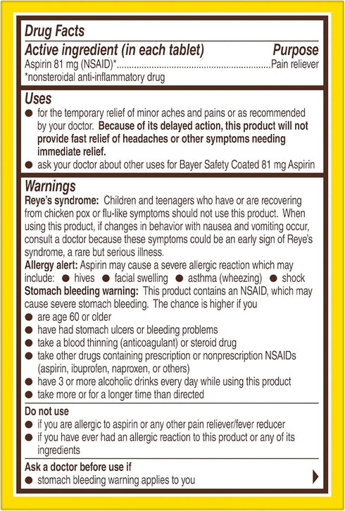 Bayer Aspirin Regimen , 81mg Enteric Coated Tablets, Pain Reliever/Fever Reducer, 120 Count...