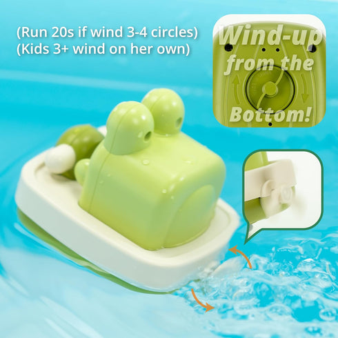 Wind-up Boating Frog Bath Toy with Spin Propeller, No Battery Mold-Free Anti-Rust Interactive Montessori Toy for Kids...
