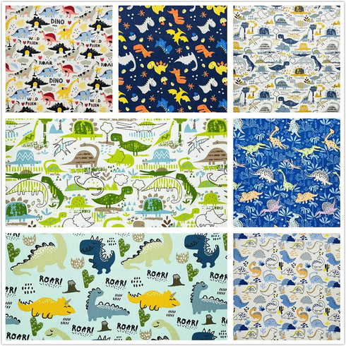 Dinosaur Quilt Fat Quarters Fabric Bundles Cotton Cartoon Dino World Fabric for Baby Boy Kids 18"x 22" (7pcs) SZRUIZFZ...
