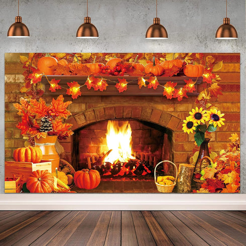 Fall Thanksgiving Decoration Thanksgiving Fireplace Backdrop Autumn Harvest Pumpkin Background Thanksgiving Day Maple Leaf Sunflower Banner For Th...
