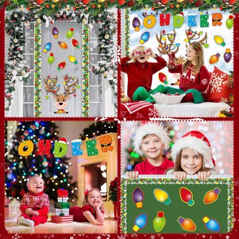 55 Pcs Christmas Bulletin Board Decoration Christmas Reindeer Bulb Classroom Bulletin Board Cutouts Sets for Xmas Party Supplies Toddler Kids Stud...