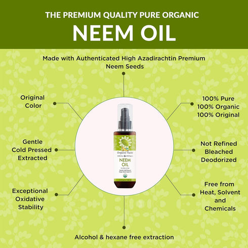 Organic Veda Neem Oil - Pure, Cold Pressed & Organic Neem Oil for Skin, Hair, Face, Body, Scalp - Natural Moisturizer, Virgin Neem seed oil - Rich...