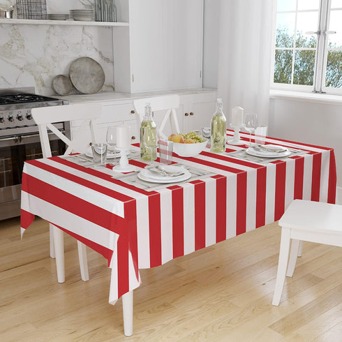 peony man 2 Pieces Red and White Striped Tablecloth Plastic Stripe Table Cover Carnival Circus Tablecloths Waterproof Rectangle Tablecloth for Hol...