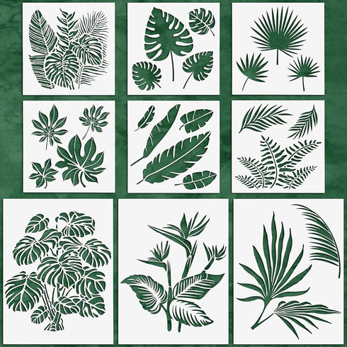 9 Pieces Reusable Painting Stencil Tropical Stencil Plastic Paint Stencils Summer Pattern Drawing Templates Stencils Reusable Craft for Painting(L...
