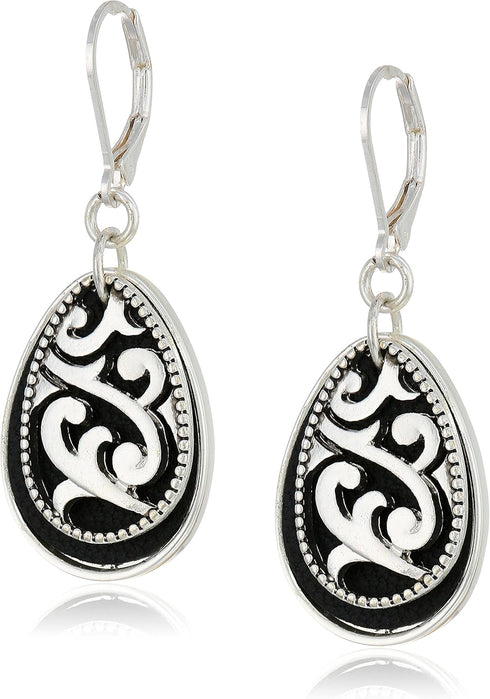 Napier Jet Black and Leather Teardrop Drop Earrings...