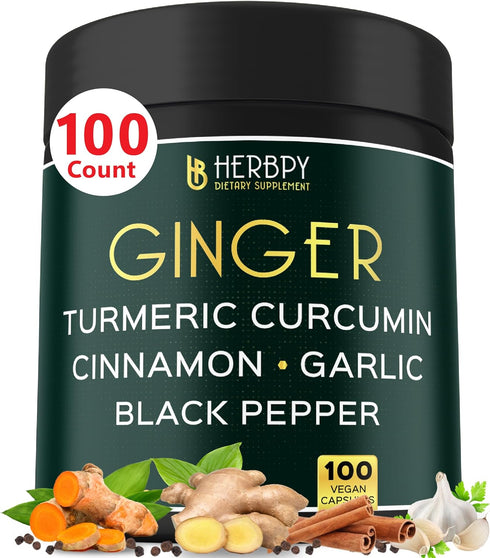 5in1 Ginger Supplement 7550mg with Ceylon Cinnamon, Turmeric Curcumin Root, Garlic Bulb & Black Pepper - Support Digestion, Immune & Heart Health ...