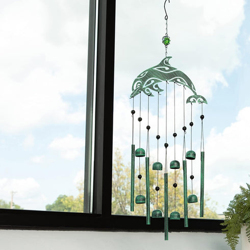 VP Home 28.5" H Tribal Dolphin Wind Chimes for Outside Unique Tribal Dolphin Windchimes for Outdoor Decorations Garden Decor Dolphin Cimes for Wom...