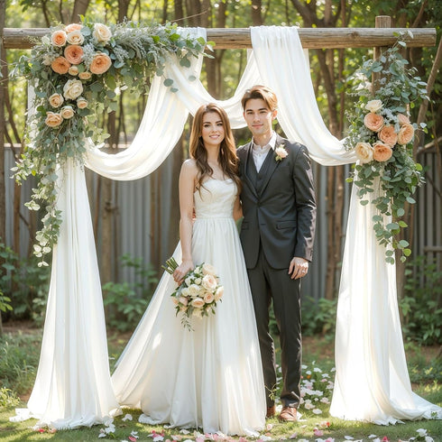 PARTISKY Wedding Arch Draping Fabric,1 Panel 18FT White Drapes Chiffon Fabric Drapery Decorations for Ceremony Reception Party Ceiling Backdrop...
