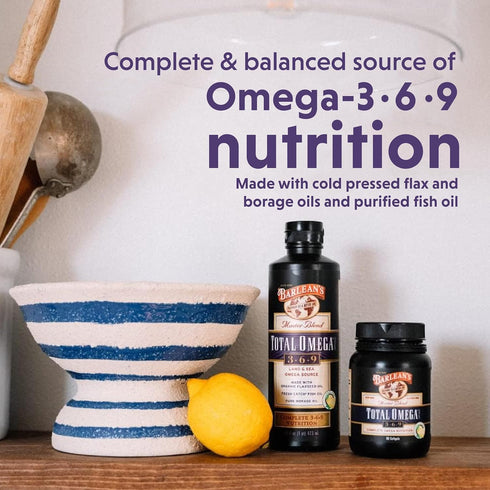 Barlean's Total Omega 3 6 9 Fish Oil Supplement Softgels Blended with Borage and Flaxseed Oil, 1,000 mg Omegas ALA, EPA, DHA and GLA for Joint Sup...
