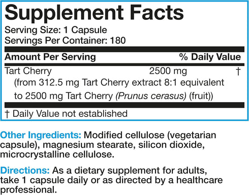 Bronson Tart Cherry Extract 2500 mg Vegetarian Capsules with Antioxidants and Flavonoids Non-GMO, 180 Count...