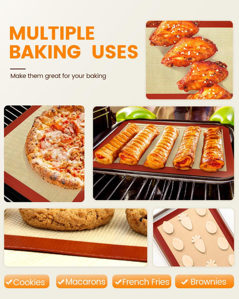 Silicone Baking Mat, 2 Pack Silicone Mats for Baking, Convenient Nonstick Baking Mat, Silicone Baking Sheet for Cookies, Candy, Bread and Pastry, ...