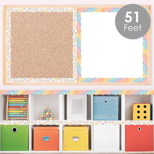 Big Dot of Happiness Retro Pastel - Scalloped Classroom Decor - Bulletin Board Borders - 51 Feet...