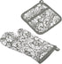 DII Quilted Kitchen Oven Mitt & Potholder Set, Hanging Loop for Convenient Storage, OM 6.5x12/PH 8x8.5, Gray Damask Print, 2 Piece...