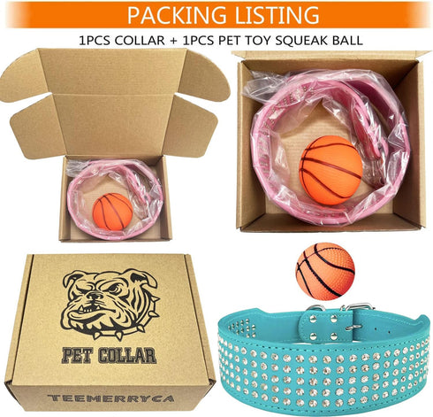 TEEMERRYCA 5 Rows Full Sparkly Rhinestone Dog Collars 2 Inch Wide Stylish Blingy Shiny Crystal Studded PU Leather Pet Collar for Medium Large Bree...