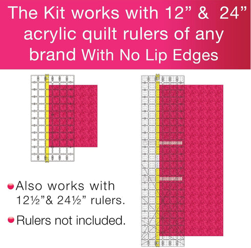 Guidelines4Quilting Quilt Ruler Upgrade Kit for 12 Inch and 24 Inch Rulers, Cut Accurate Strips and Squares Even in 1/8 Inch Increments with No Fa...