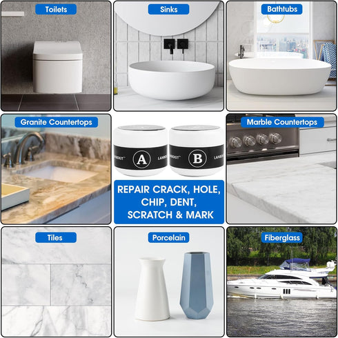 Tile and Fiberglass Tub Repair Kit, LANBOKIT Marble and Granite Repair Kit, Porcelain Repair Kit for Sink & Toilet, Epoxy and Quartz Countertop Re...
